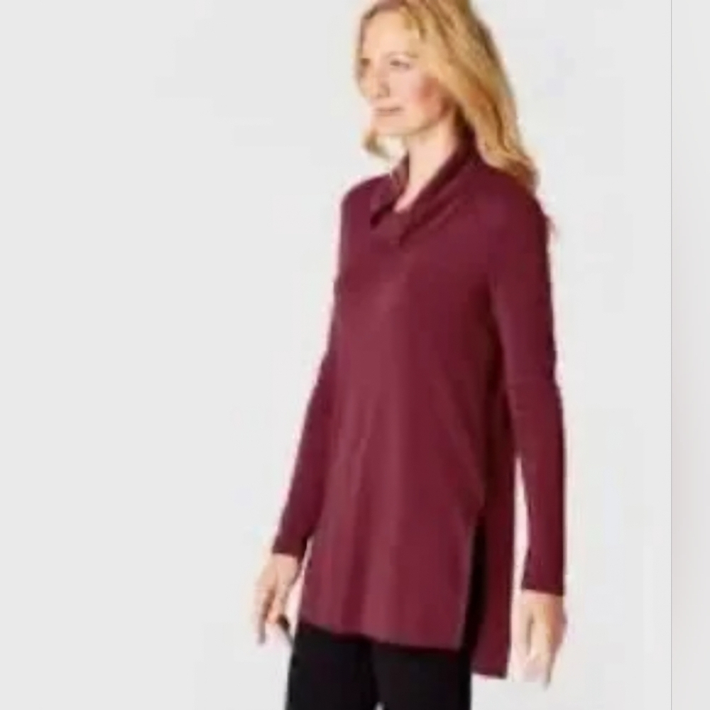 #1478 J.Jill maroon  puma cotton cowl neck tunic sz.S - Picture 2 of 9